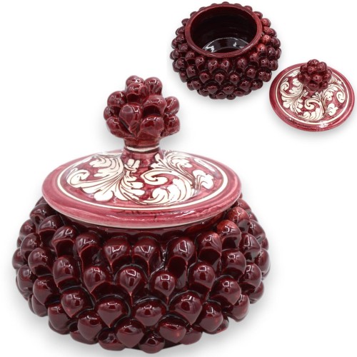 Siciliansk kotteburk eller smyckeskrin, Caltagirone keramik Ø ca 16 cm. (1st) Olika dekorationer -  2