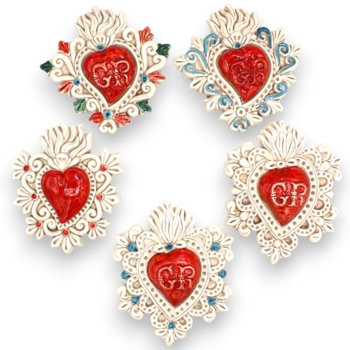 Sagrado Corazón, Ex Voto, cerámica de Caltagirone, h 16 x 14 cm aprox. (1pc) Modelos Surtidos - 