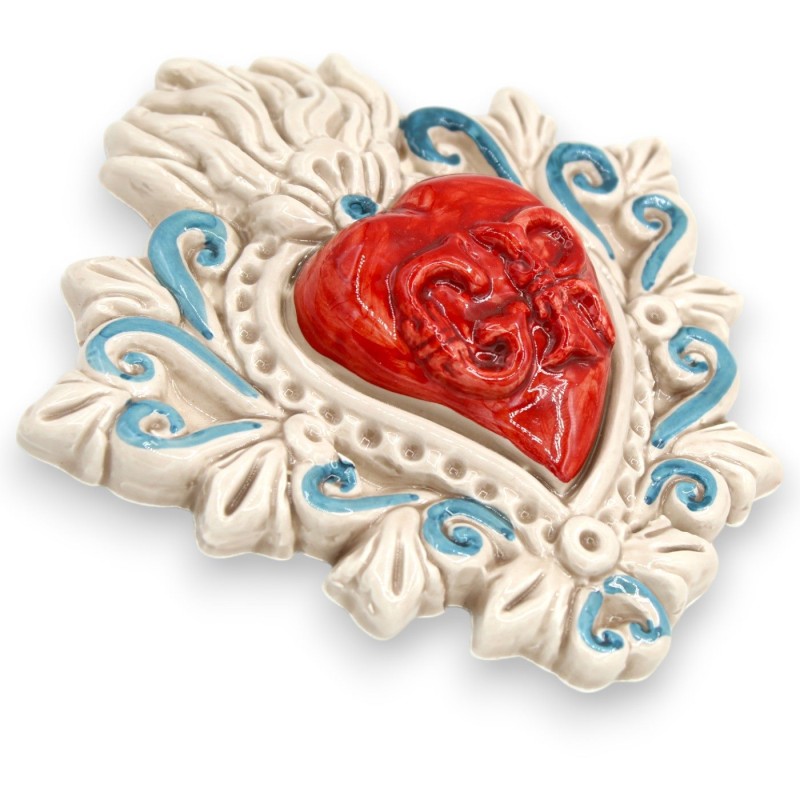 Sacred Heart, Ex Voto, Caltagirone ceramic, h 16 x 14 cm approx