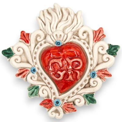 Sacred Heart, Ex Voto, Caltagirone keramik, h 16 x 14 cm ca. (1st) Diverse modeller - 