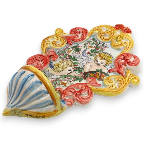 Bénitier en céramique Caltagirone - h 30 x 20 cm environ. Avec décorations en relief MD1 -  2