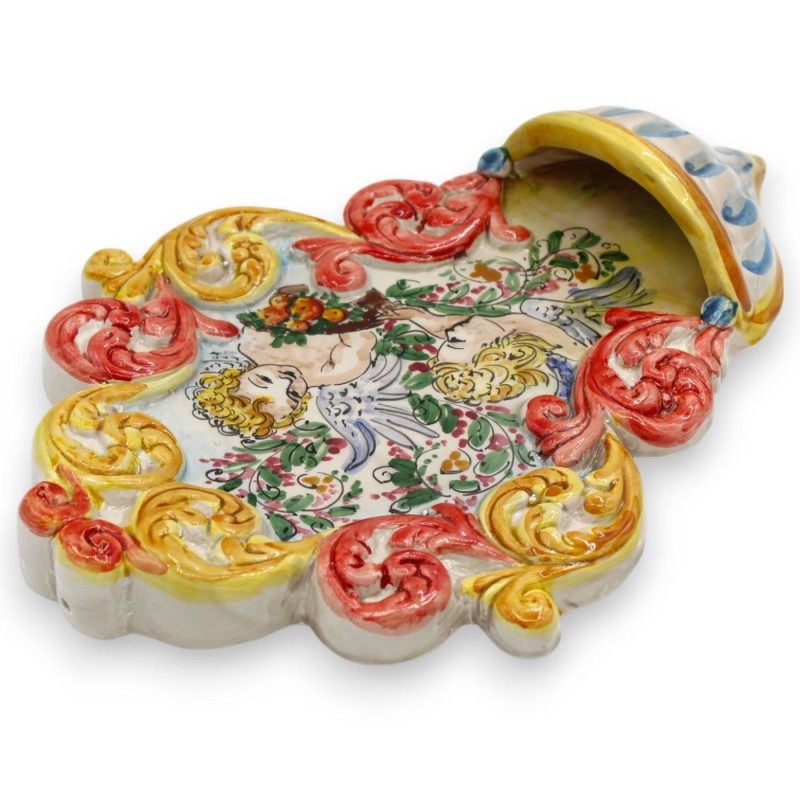 Bénitier en céramique Caltagirone - h 30 x 20 cm environ. Avec décorations en relief MD1 - 