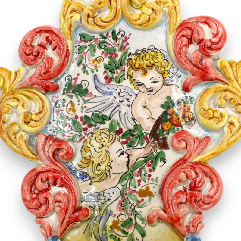 Bénitier en céramique Caltagirone - h 30 x 20 cm environ. Avec décorations en relief MD1 - 