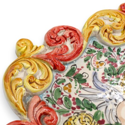Bénitier en céramique Caltagirone - h 30 x 20 cm environ. Avec décorations en relief MD1 - 