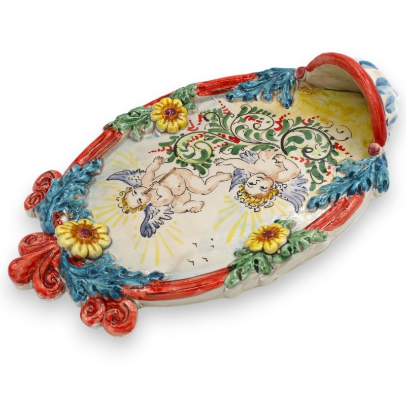 Caltagirone ceramic holy water stoup - h 30 x 20 cm approx. With relief decorations MD2 - 
