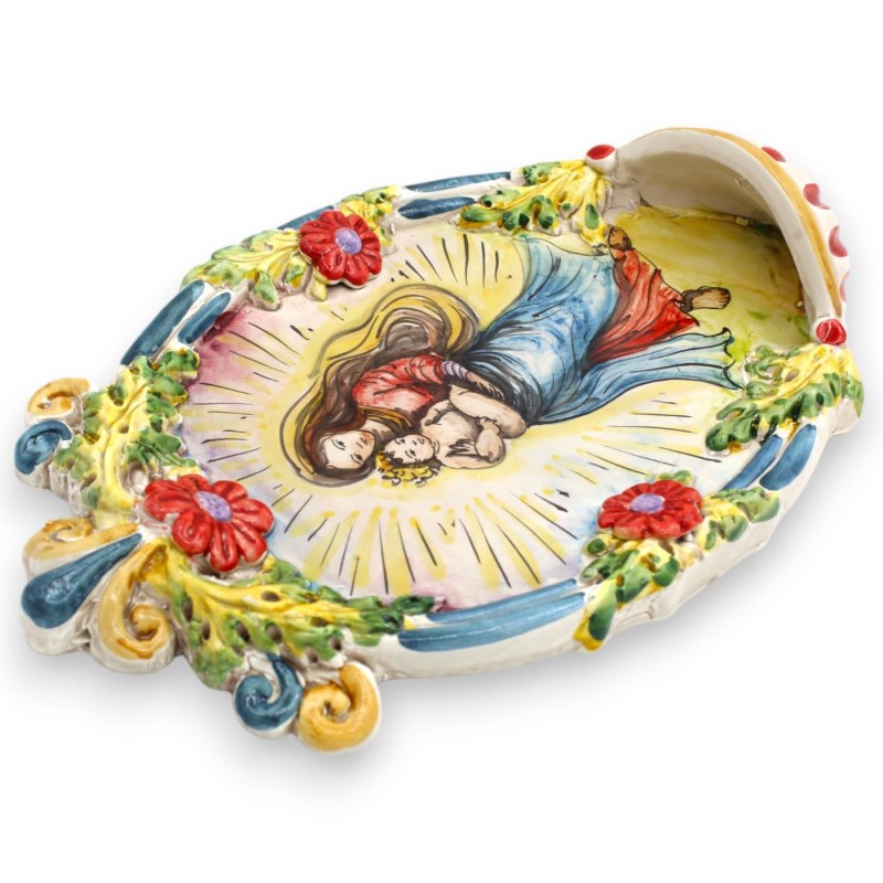 Caltagirone ceramic holy water stoup - h 30 x 20 cm approx. With relief decorations MD3 - 