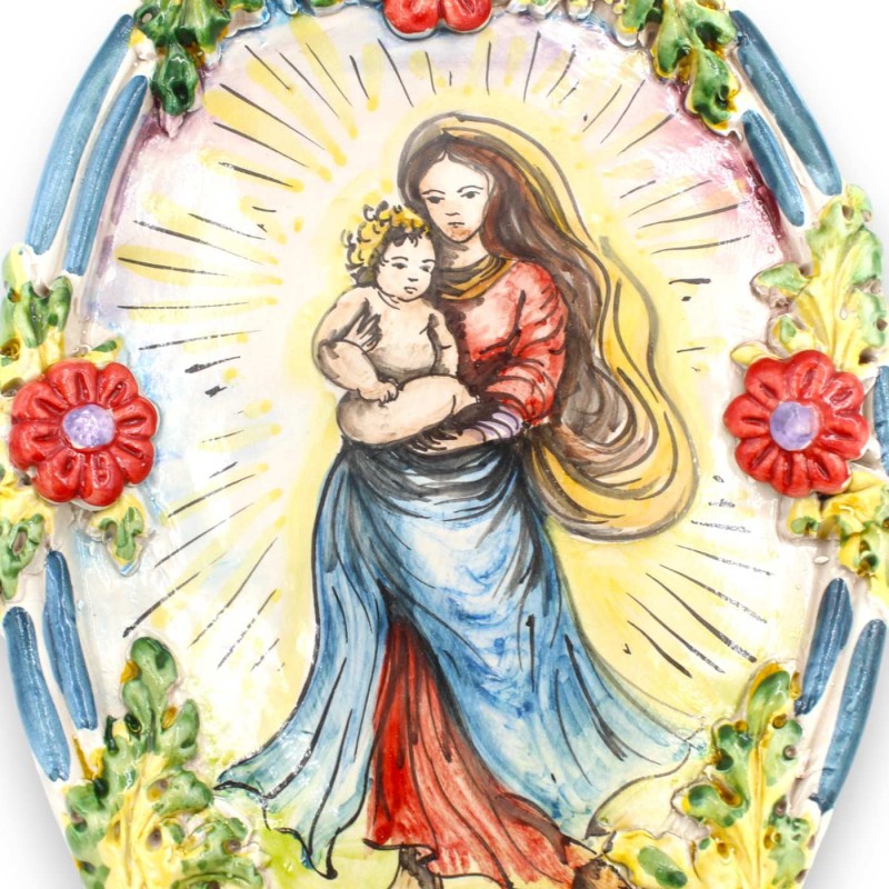 Caltagirone ceramic holy water stoup - h 30 x 20 cm approx. With relief decorations MD3 - 