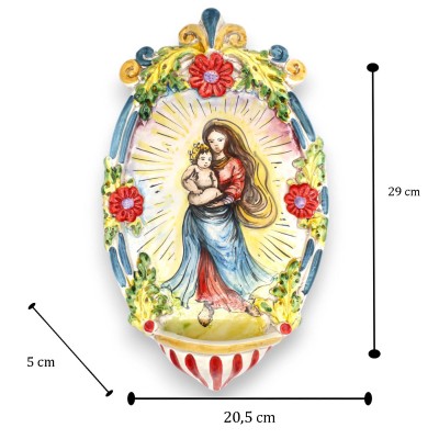 Bénitier en céramique Caltagirone - h 30 x 20 cm environ. Avec décorations en relief MD3 - 