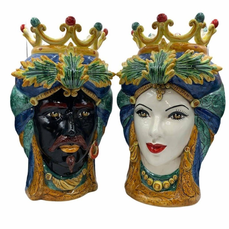 Tête de maure sicilienne avec couronne en céramique de Caltagirone, d'environ 45 cm de haut. - 