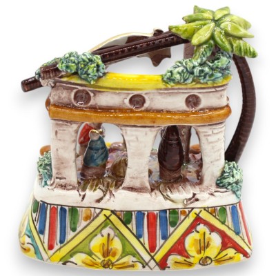 Cabana Presépio h 14 x 13 cm aprox. Esmalte madrepérola, cerâmica Caltagirone, detalhes em ouro puro 24k - 