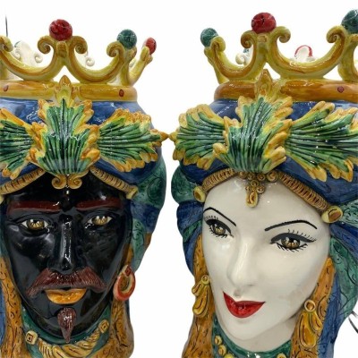 Testa di Moro Siciliana con Corona ceramica Caltagirone, h 45 cm ca. - 