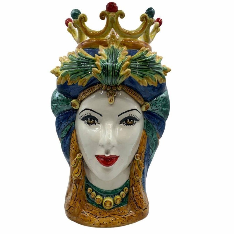 Tête de maure sicilienne avec couronne en céramique de Caltagirone, d'environ 45 cm de haut. - 