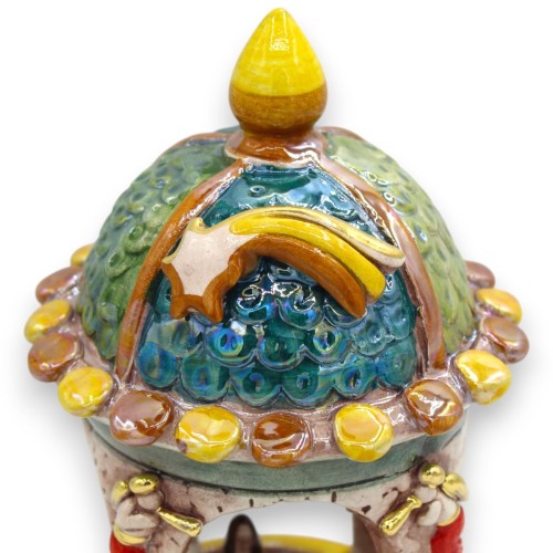 Barok koepel kerststal, keramiek Caltagirone, h ca. 22 cm. 24-karaats puur goud en parelmoer email -  2