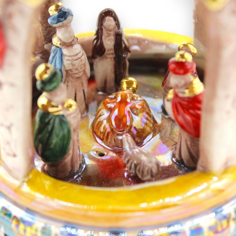 Presepe Cupola Barocca, ceramica Caltagirone, h 22 cm ca. Smalto Oro Zecchino 24k e Madreperla - 