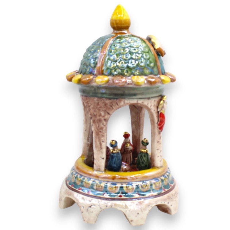 Presepe Cupola Barocca, ceramica Caltagirone, h 22 cm ca. Smalto Oro Zecchino 24k e Madreperla - 