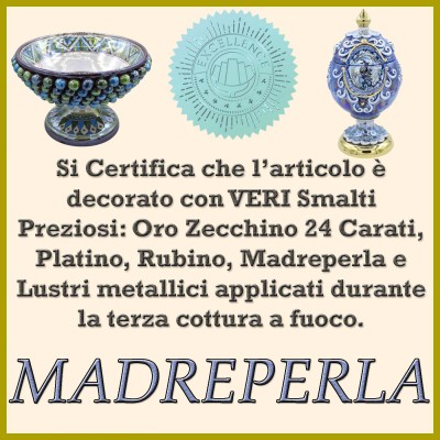 Presepe Cupola Barocca, ceramica Caltagirone, h 22 cm ca. Smalto Oro Zecchino 24k e Madreperla - 
