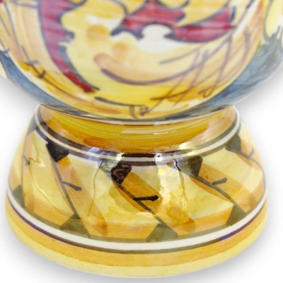 Bummulo malandrino Wasserflasche, Caltagirone-Keramik, H ca. 15 cm. Perlmutt-Emaille, Barockdekor, blauer und roter Hint