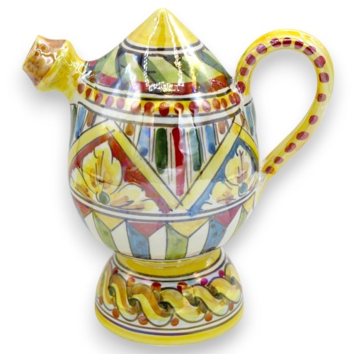 Bummulo malandrino Wasserflasche, Caltagirone-Keramik, H ca. 15 cm. Perlmutt-Email, sizilianische Karrendekoration MD1 - 2