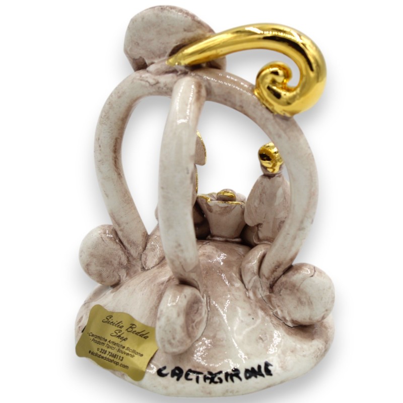 Presepe in ceramica Caltagirone - h 11 e l 8 cm ca. bianco anticato, dettagli smalto oro zecchino 24k - 