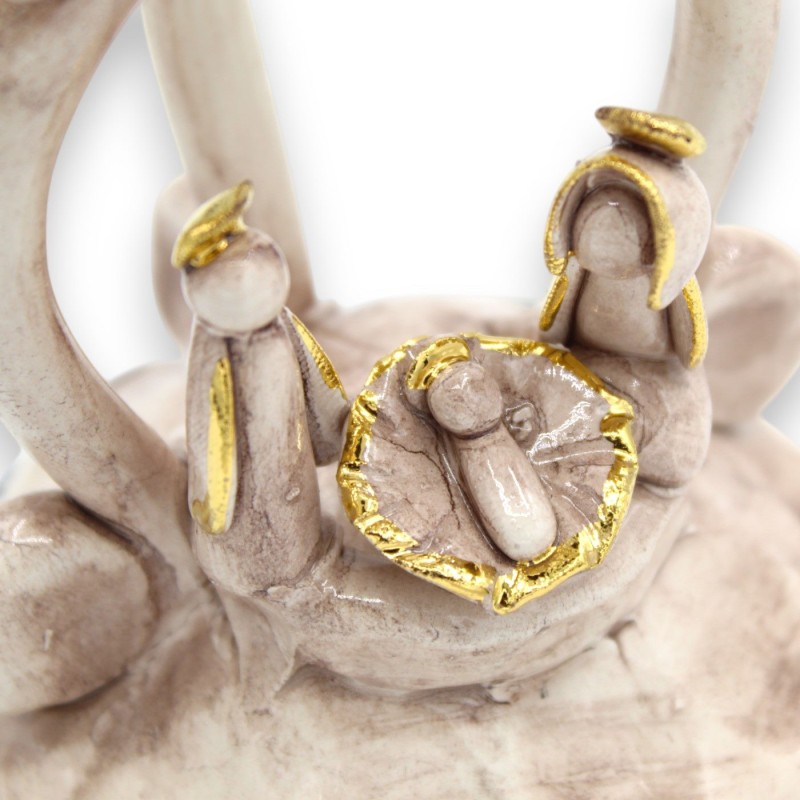 Presepe in ceramica Caltagirone - h 11 e l 8 cm ca. bianco anticato, dettagli smalto oro zecchino 24k - 