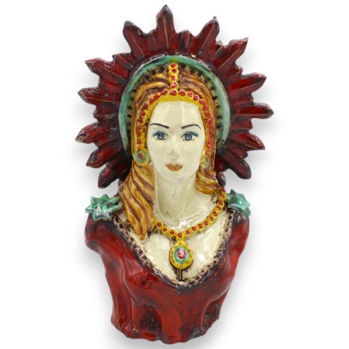 Borstbeeld van een vrouw, Rode Dame, keramiek Caltagirone - ca. h 25 cm met kroon