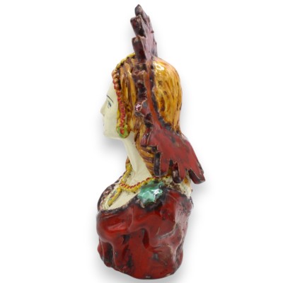 Buste de femme, Dame rouge, céramique de Caltagirone - h 25 cm environ. avec couronne - 