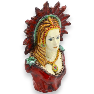 Bust of a Woman, Red Lady, Caltagirone ceramic - h 25 cm approx. with Crown - 