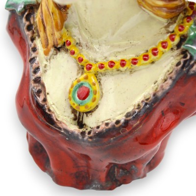 Bust of a Woman, Red Lady, Caltagirone ceramic - h 25 cm approx. with Crown - 