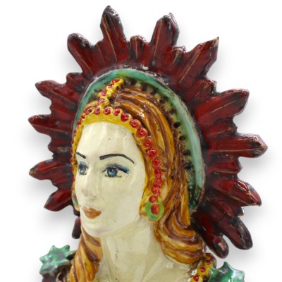 Buste de femme, Dame rouge, céramique de Caltagirone - h 25 cm environ. avec couronne - 