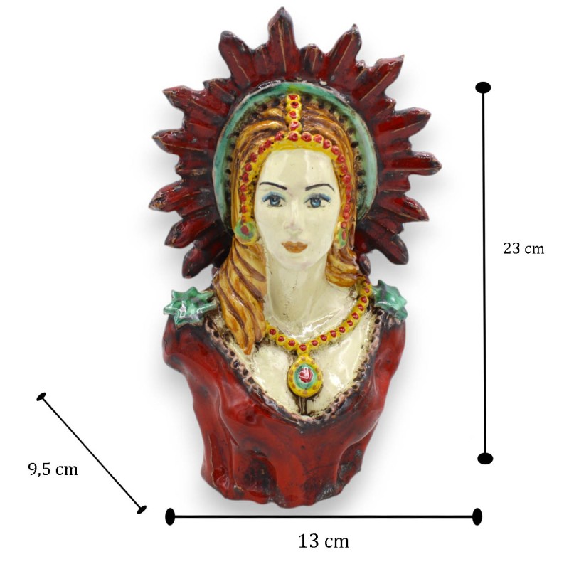 Buste de femme, Dame rouge, céramique de Caltagirone - h 25 cm environ. avec couronne - 