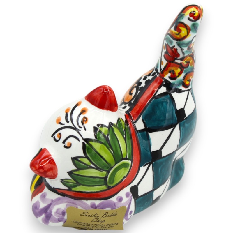 Gato com cauda arrebitada em cerâmica Caltagirone, h 11 x 9 cm aprox. decoração moderna - 