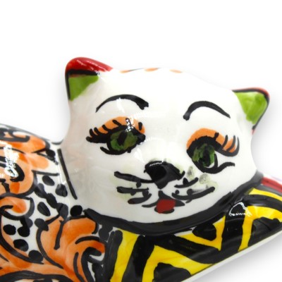 Gato com cauda arrebitada em cerâmica Caltagirone, h 11 x 9 cm aprox. decoração moderna - 