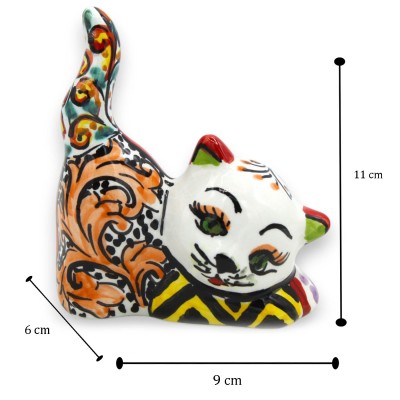 Gato com cauda arrebitada em cerâmica Caltagirone, h 11 x 9 cm aprox. decoração moderna - 