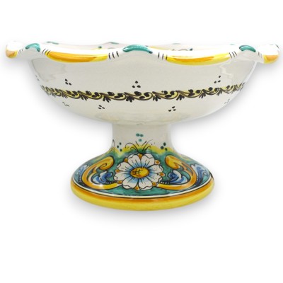 Centre de table coupe à fruits festonnée, céramique de Caltagirone, 4 tailles (1 unité) Décoration baroque, fond vert-de