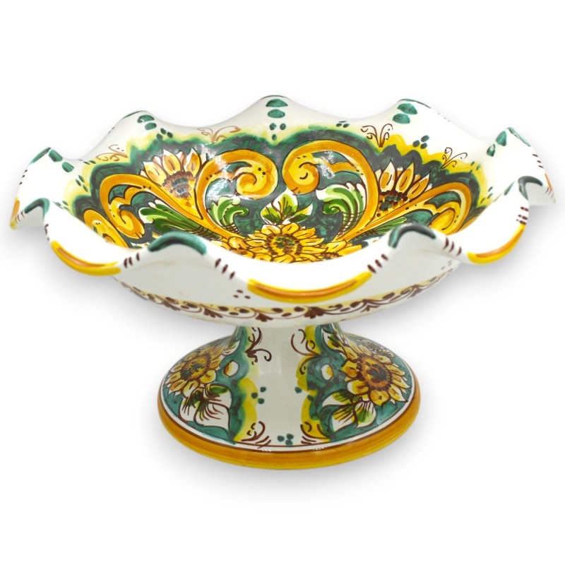 Geschulpte fruitschaal als middelpunt, Caltagirone keramiek, 4 maatopties (1 stuk) Barokke decoratie met zonnebloemen - 