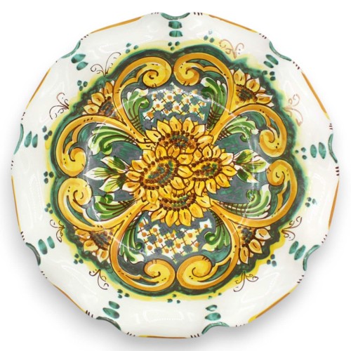 Bågad fruktskål i mitten, Caltagirone keramik, 4 storleksalternativ (1 st) Barockdekoration med solrosor -  2