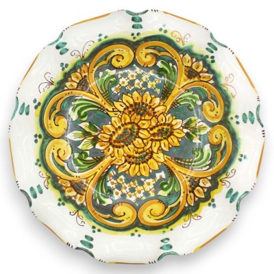 Bågad fruktskål i mitten, Caltagirone keramik, 4 storleksalternativ (1 st) Barockdekoration med solrosor - 