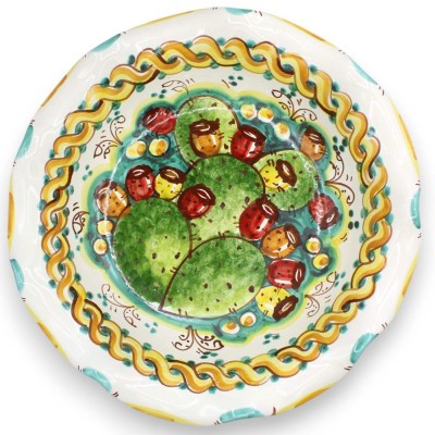 Bågad fruktskål i mitten, Caltagirone keramik, 4 storleksalternativ (1 st) prickly pear och flätad dekoration - 