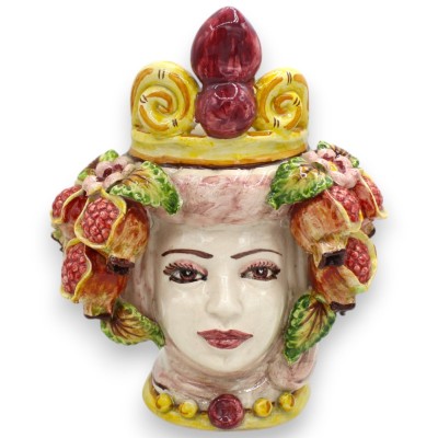Siciliaanse donkerbruine koppen met kroon (paar) h ca. 25 cm Caltagirone keramiek, toepassing van granaatappels - 