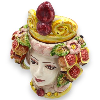 Siciliaanse donkerbruine koppen met kroon (paar) h ca. 25 cm Caltagirone keramiek, toepassing van granaatappels - 