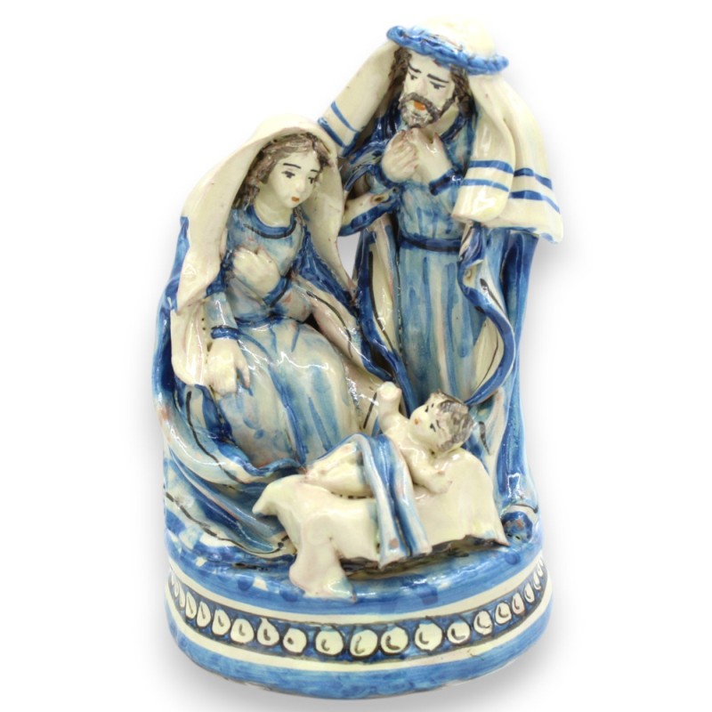 Szopka Świętej Rodziny, Szopka na okrągłej podstawie wys. 20 x 12 cm ok. Caltagirone MD1 Antyczna niebieska ceramika - 