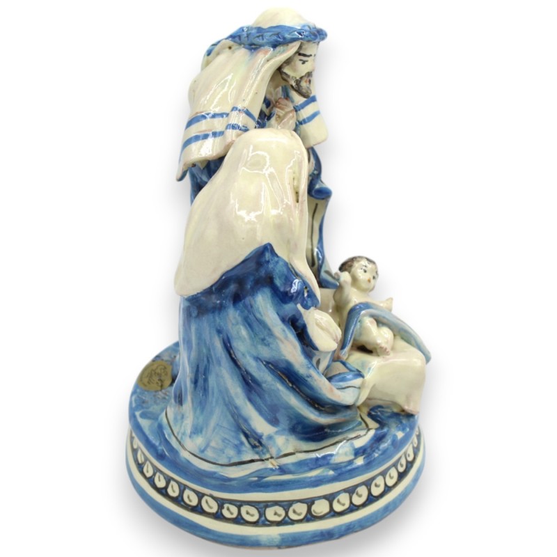 Heliga familjens julkrubba, julkrubba på rund bas h 20 x 12 cm ca. Caltagirone MD1 Antik Blå Keramik - 
