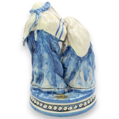 Heliga familjens julkrubba, julkrubba på rund bas h 20 x 12 cm ca. Caltagirone MD1 Antik Blå Keramik - 