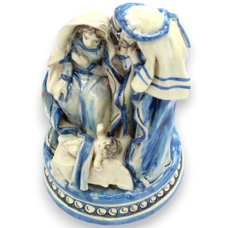 Szopka Świętej Rodziny, Szopka na okrągłej podstawie wys. 20 x 12 cm ok. Caltagirone MD1 Antyczna niebieska ceramika - 