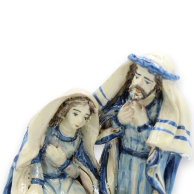 Heliga familjens julkrubba, julkrubba på rund bas h 20 x 12 cm ca. Caltagirone MD1 Antik Blå Keramik - 