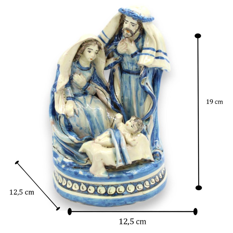 Szopka Świętej Rodziny, Szopka na okrągłej podstawie wys. 20 x 12 cm ok. Caltagirone MD1 Antyczna niebieska ceramika - 