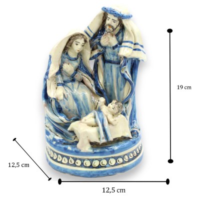 Heliga familjens julkrubba, julkrubba på rund bas h 20 x 12 cm ca. Caltagirone MD1 Antik Blå Keramik - 