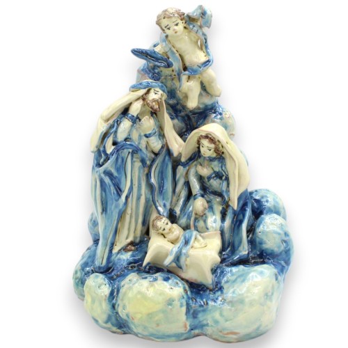 Weihnachtskrippe der Heiligen Familie, Krippe auf Felsen, Caltagirone-Keramik, H ca. 23 x 16 cm. Antikblau - 