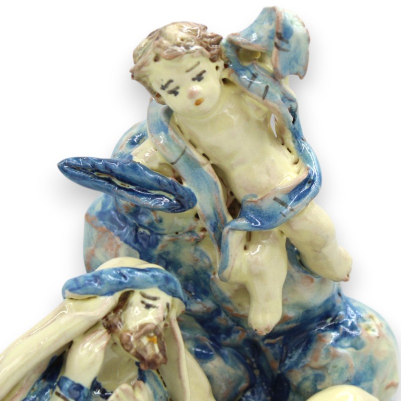 Szopka Świętej Rodziny, Szopka na skale, ceramika Caltagirone, wys. 23 x 16 cm ok. Antyczny błękit - 