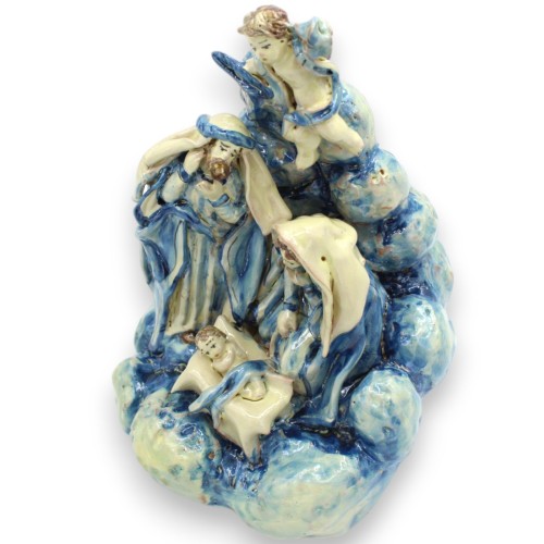 Helig familj julkrubba, julkrubba på sten, Caltagirone keramik, h 23 x 16 cm ca. Antik blå -  2